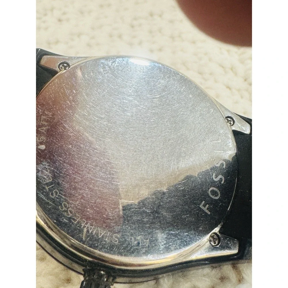 Fossil Black Crystal Bezel Stainless Steel Watch Untested